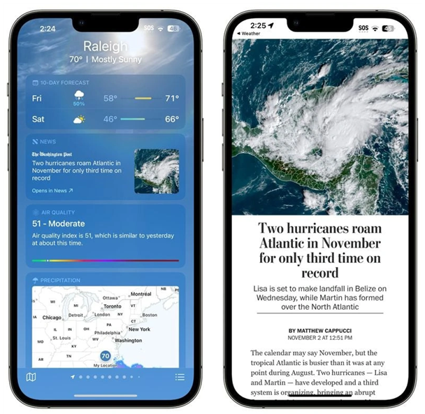 乐平苹果14维修分享iPhone 14手机如何看天气时顺带看新闻 