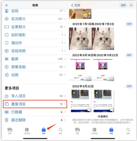 乐平苹果手机维修分享iOS 16 中相册重复项目功能使用方法 