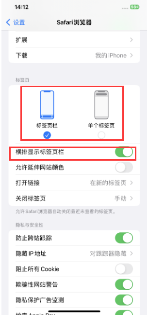 乐平苹果手机维修分享Safari浏览器如何切换标签栏位置 
